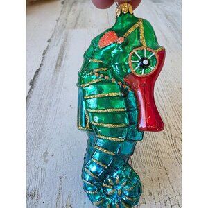 vintage‎ Green glitter seahorse glass ornament tropical Hawaiian beach Xmas tree